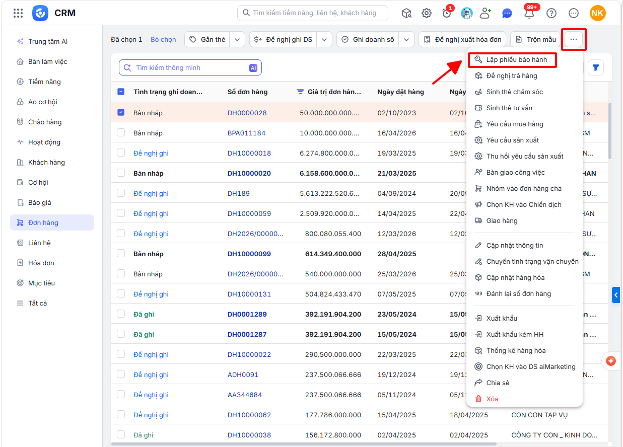 Quản lý và tạo Phiếu bảo hành trên phần mềm MISA AMIS CRM